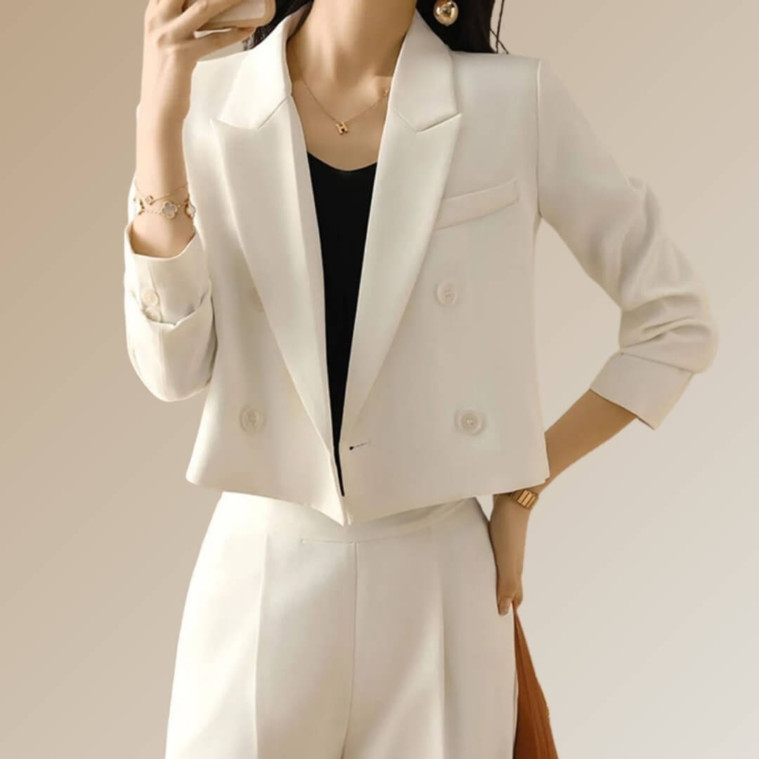 Blazer Feminino Alfaiataria Bege Modelo Elysia